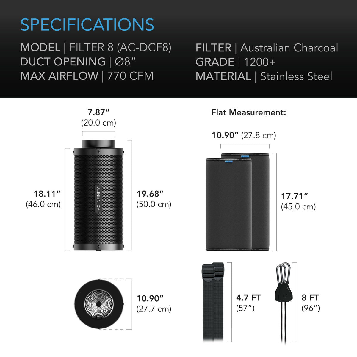 8 inch carbon filter specifications