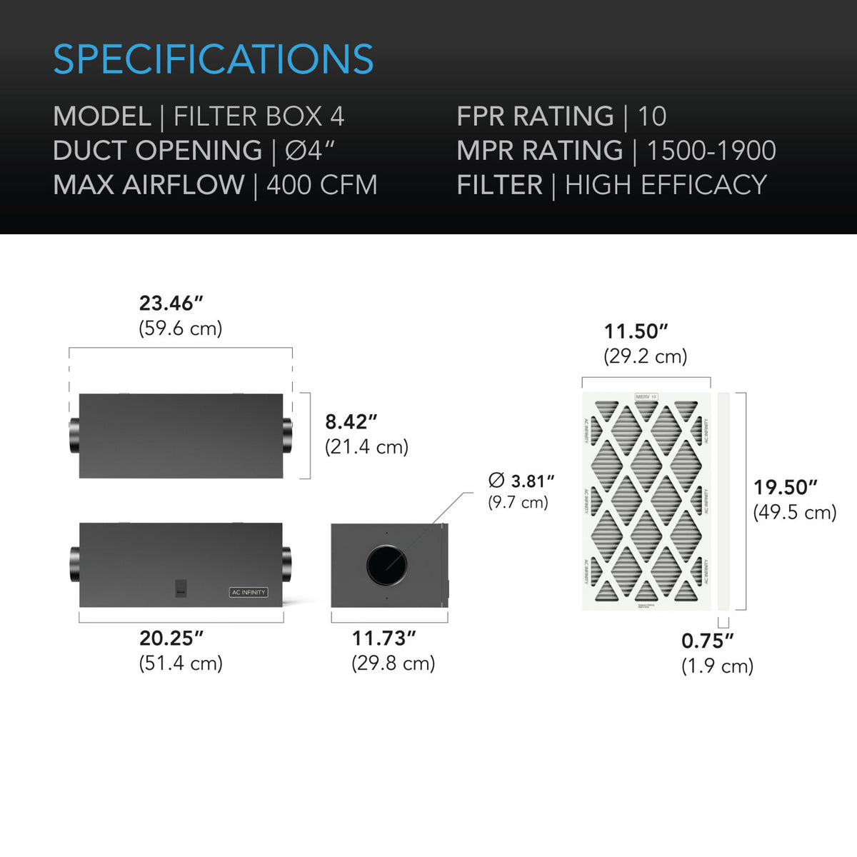 AIR FILTER BOX 4 INCH SPECIFICATIONS
