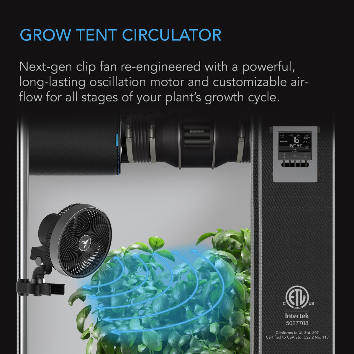 Pre Order Only: Cloudray S9, Gen 2 Grow Tent Clip Fan 9” With 10 Level Dynamic Wind modes &amp; Fan Speeds, 10-Level Auto Oscillation