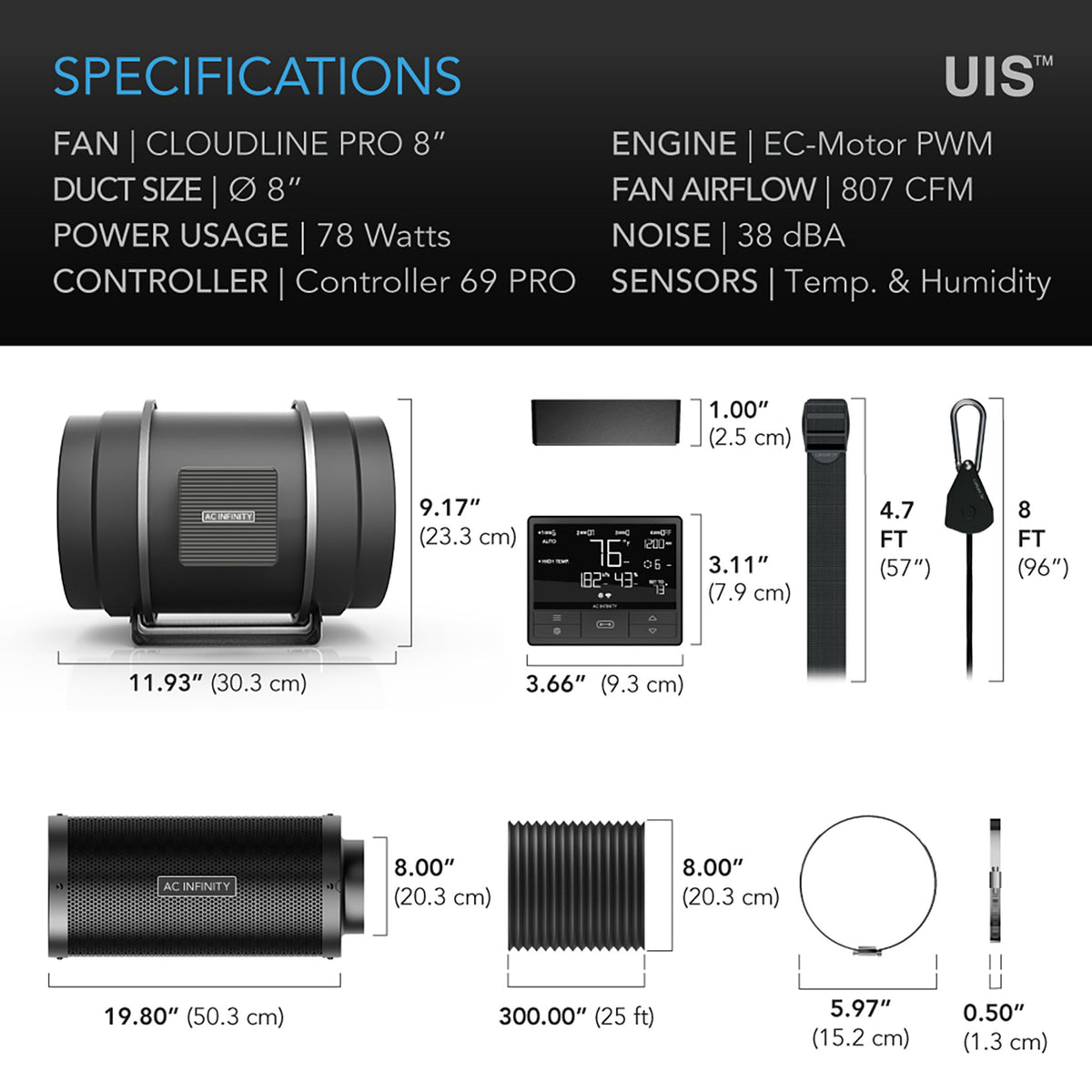 T8 Air Filtration Kit specifications
