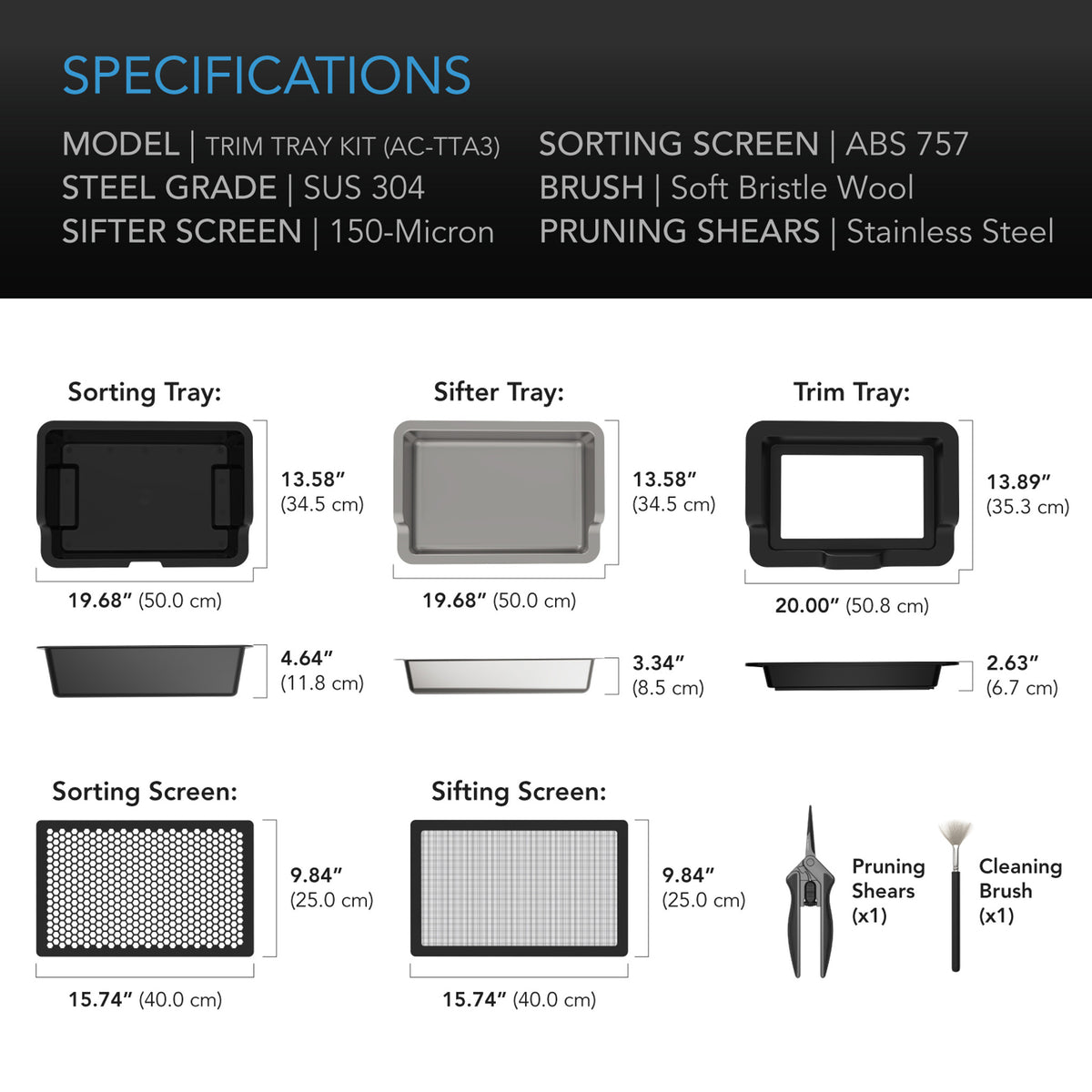 Trim Tray Kit by AC Infinity Specifications