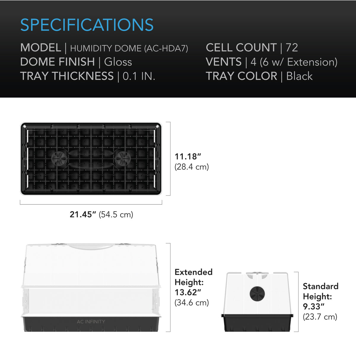 XL Humidity Dome Specifications 